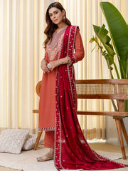 Vayu Peach Embroidered Kurta Set with Contrast Organza Dupatta