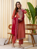 Floral Embroidered Chinon V_Neck Kurta Trouser & Dupatta Set