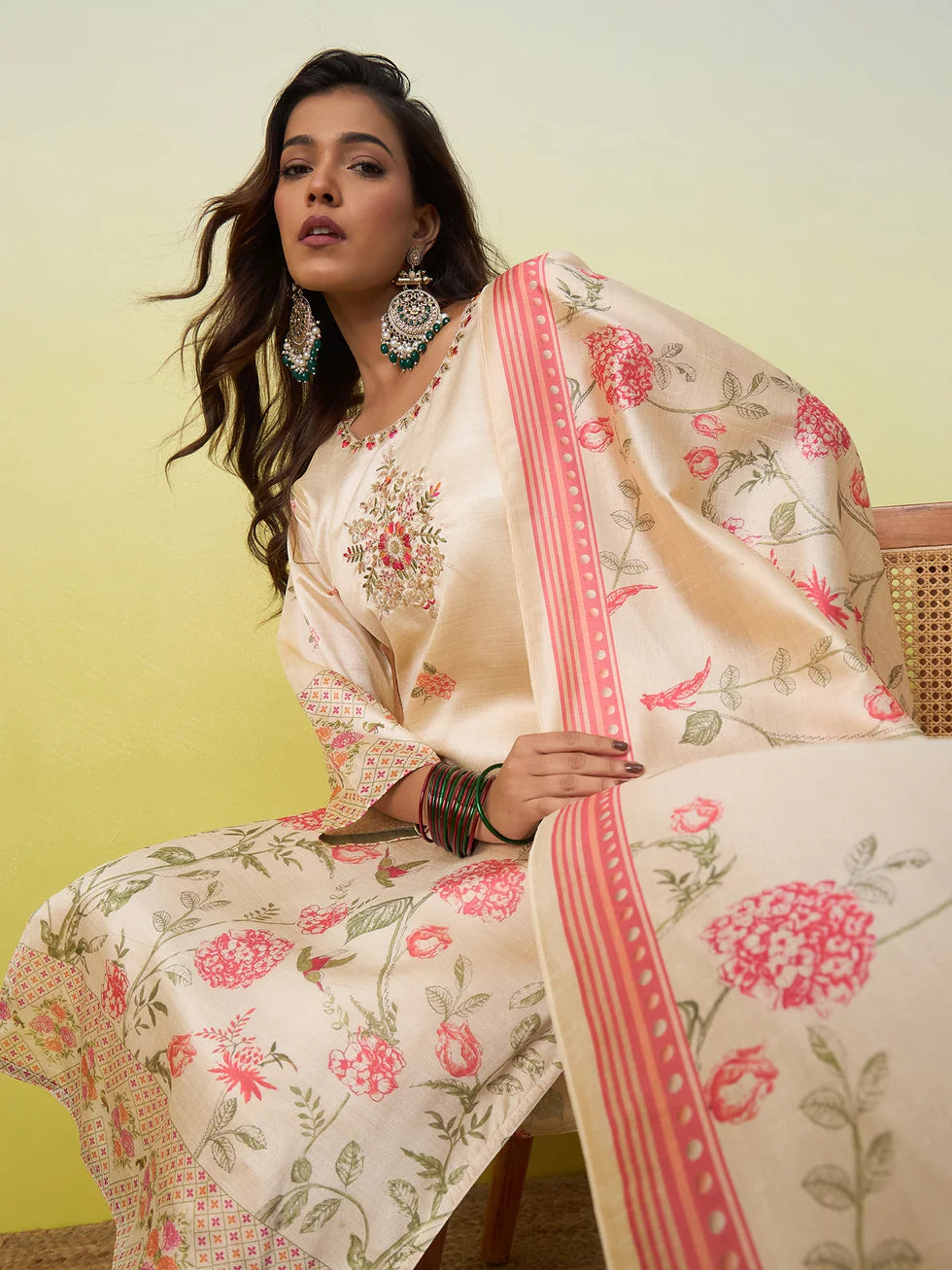 Ira Floral Printed Silk Kurta Set