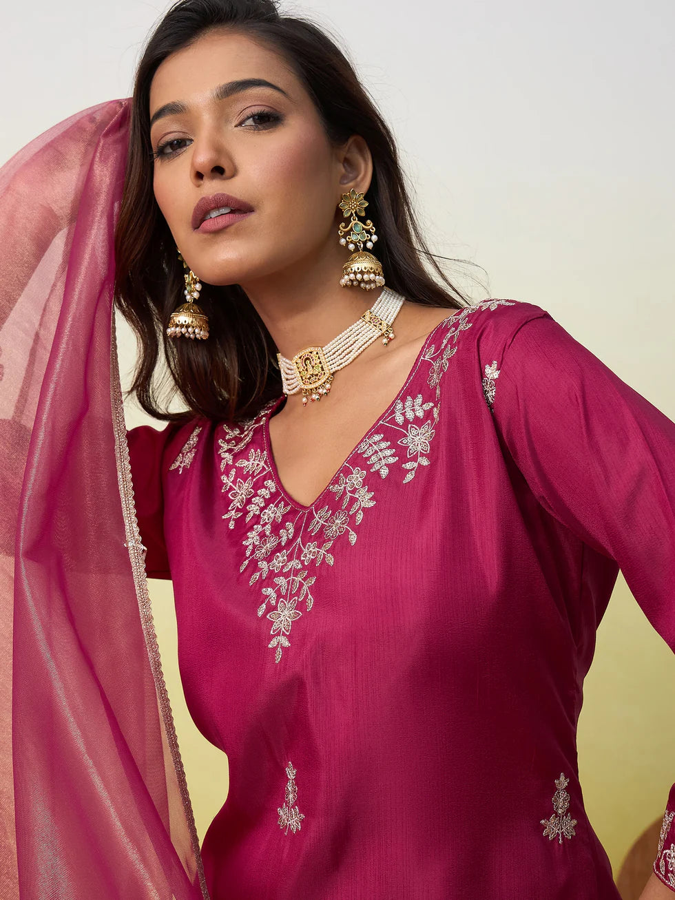 Ira Embroidered Silk Kurta Set