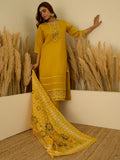 Stylish Yellow Silk Blend Kurta Set with Self Woven Dupatta for Women