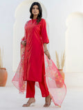 Red Shimmer Silk Kurta Set with Embroidered Organza Dupatta for Women
