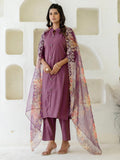 Maroon Shimmer Silk Kurta Set with Embroidered Organza Dupatta for Women