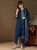 Blue Silk Blend Kurta Set with Organza Jacquard Digital Print Dupatta for Women