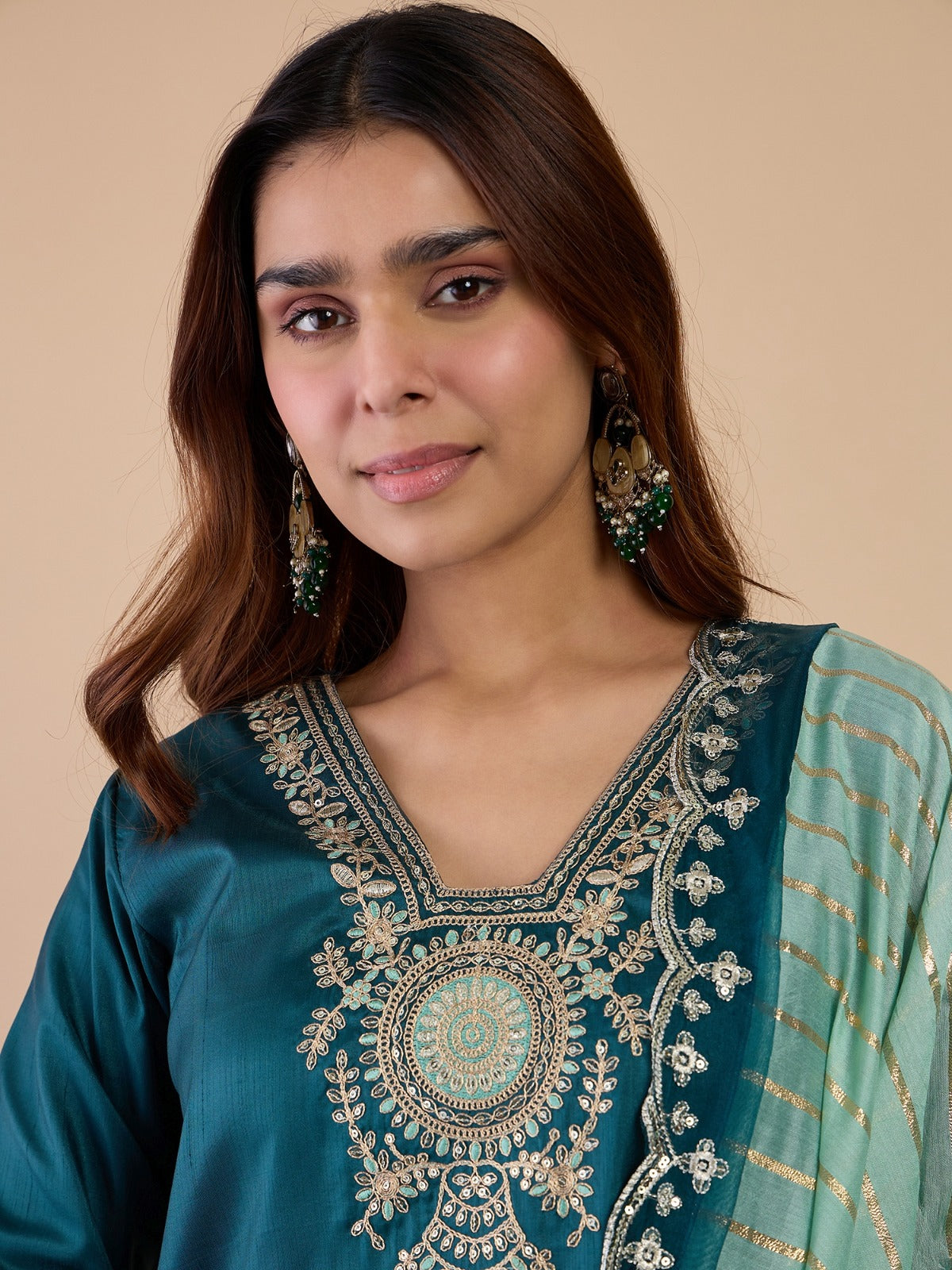 Women’s Zora Silk Kurta Pant Set with Chanderi Striped Dupatta |