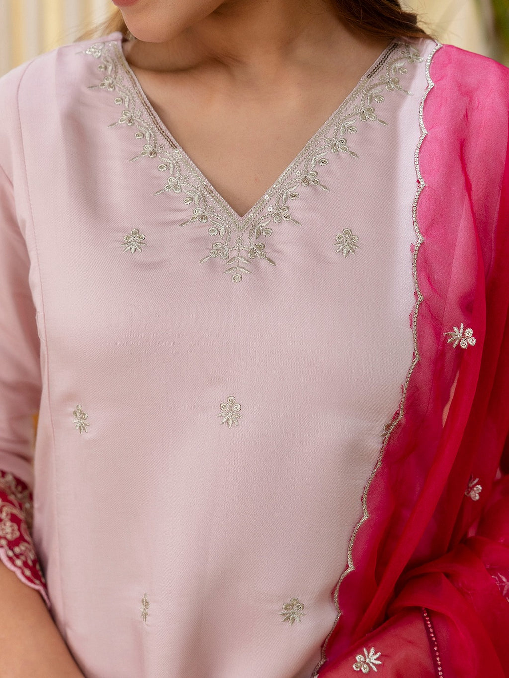 Women’s A-Line Brownie Silk Blend Kurta Pant Set with Embroidered Organza Dupatta