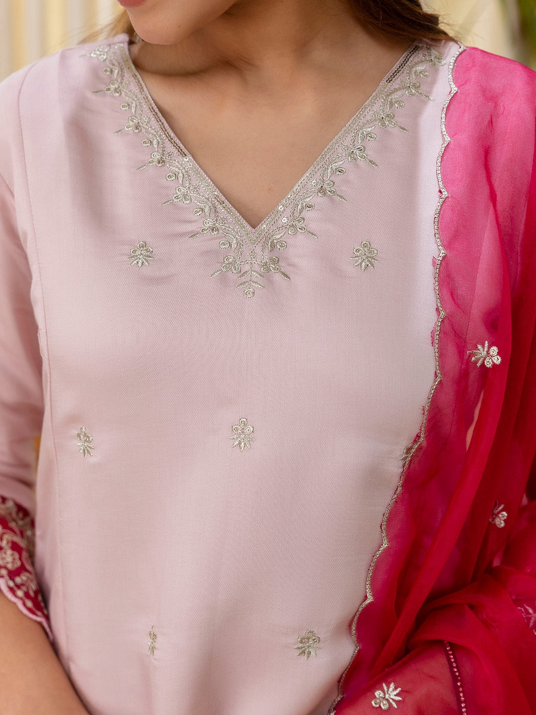 Women’s A-Line Brownie Silk Blend Kurta Pant Set with Embroidered Organza Dupatta