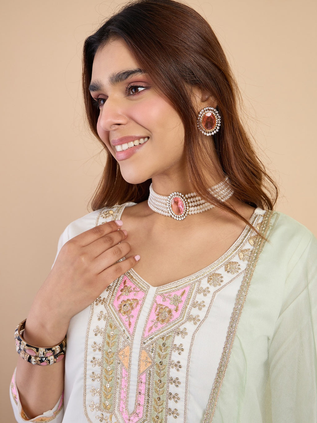 Women’s Silk Blend Kurta Pant Set with Lace Border Silk Dupatta