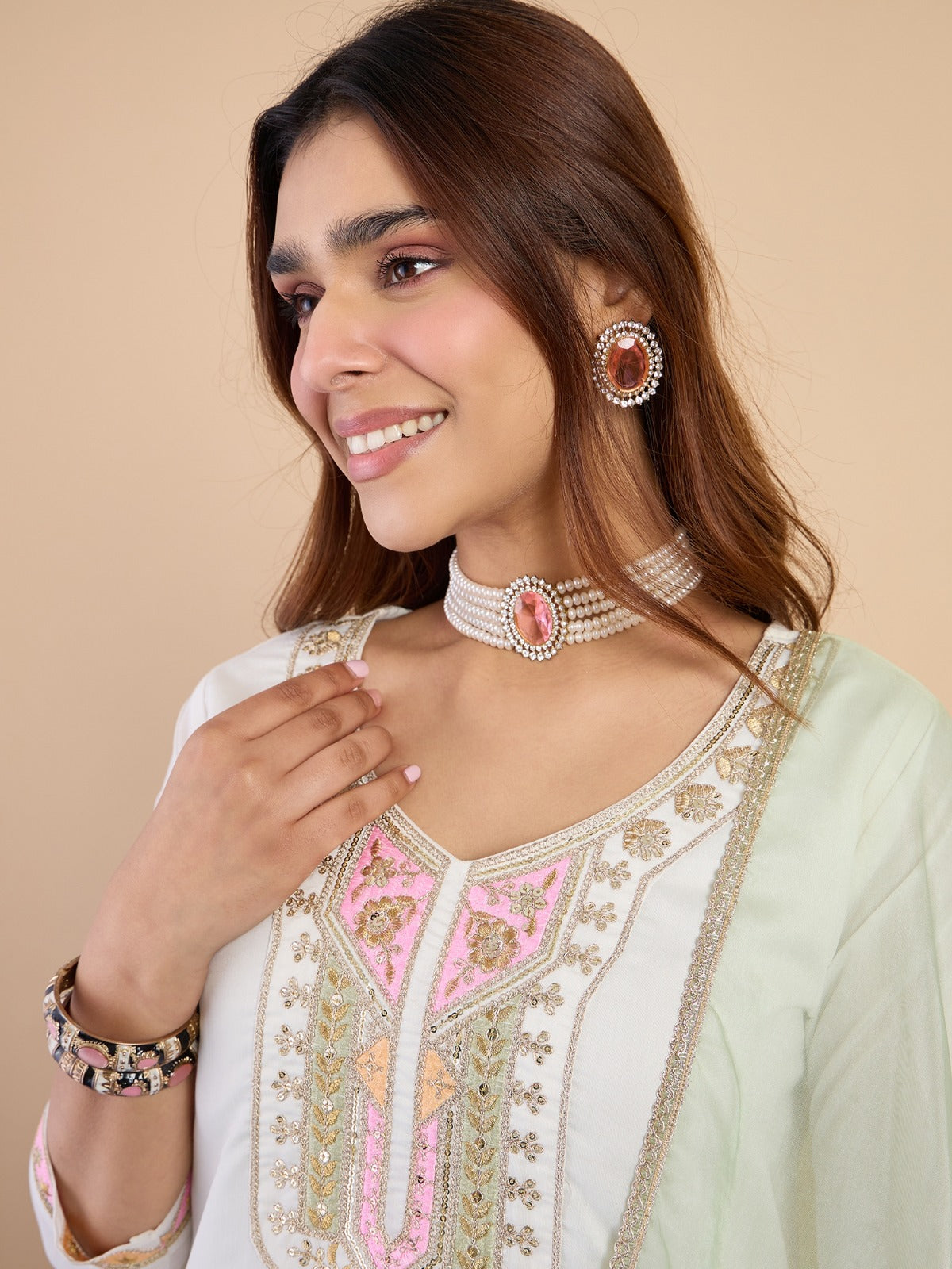 Women’s Silk Blend Kurta Pant Set with Lace Border Silk Dupatta