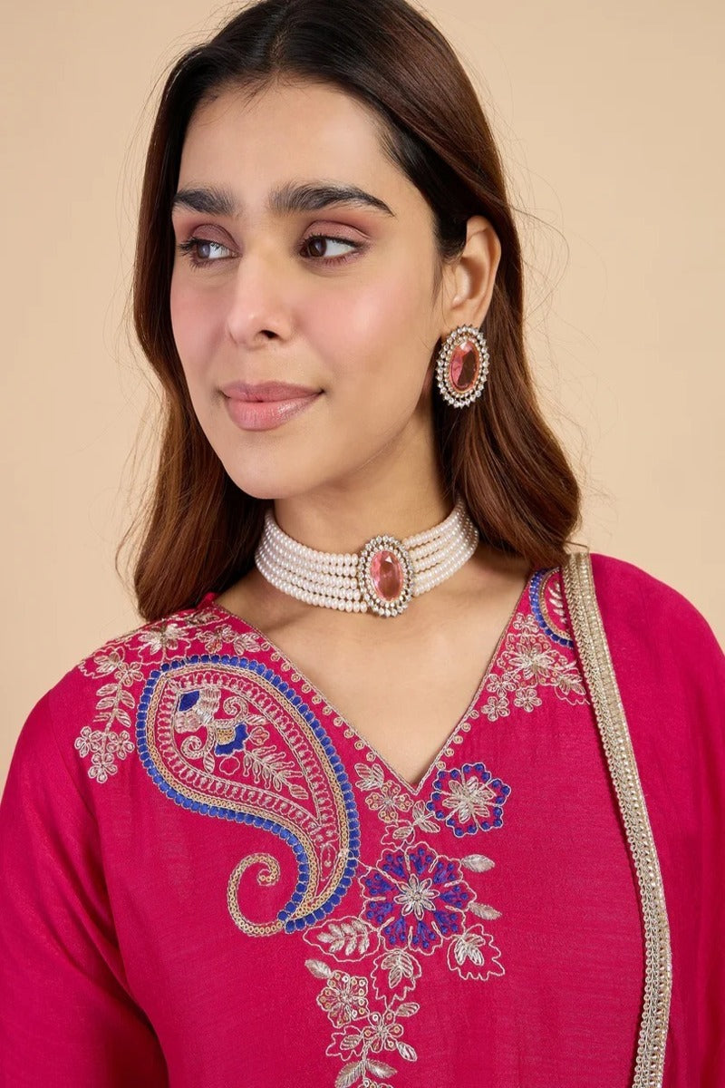 Aisha Embroidered Silk Blend Kurta Set
