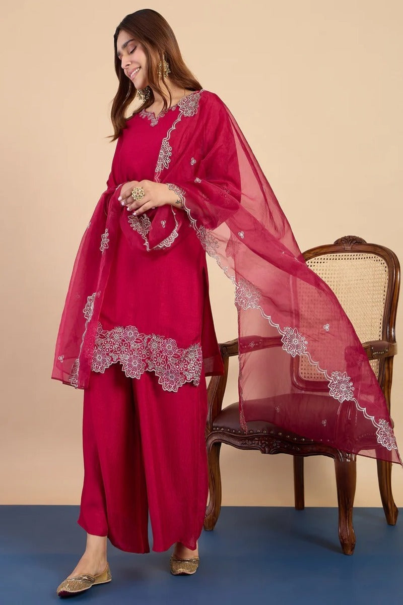Aisha Embroidered Silk Kurta Set