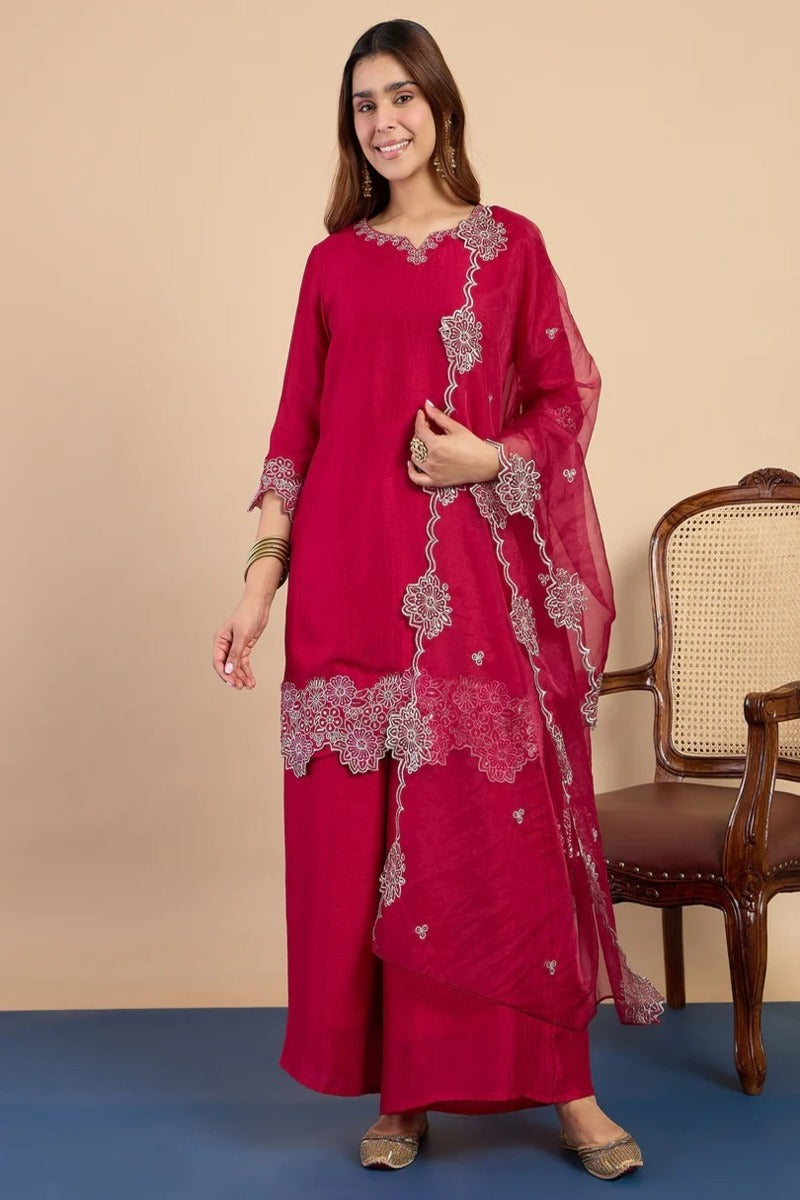 Aisha Embroidered Silk Kurta Set