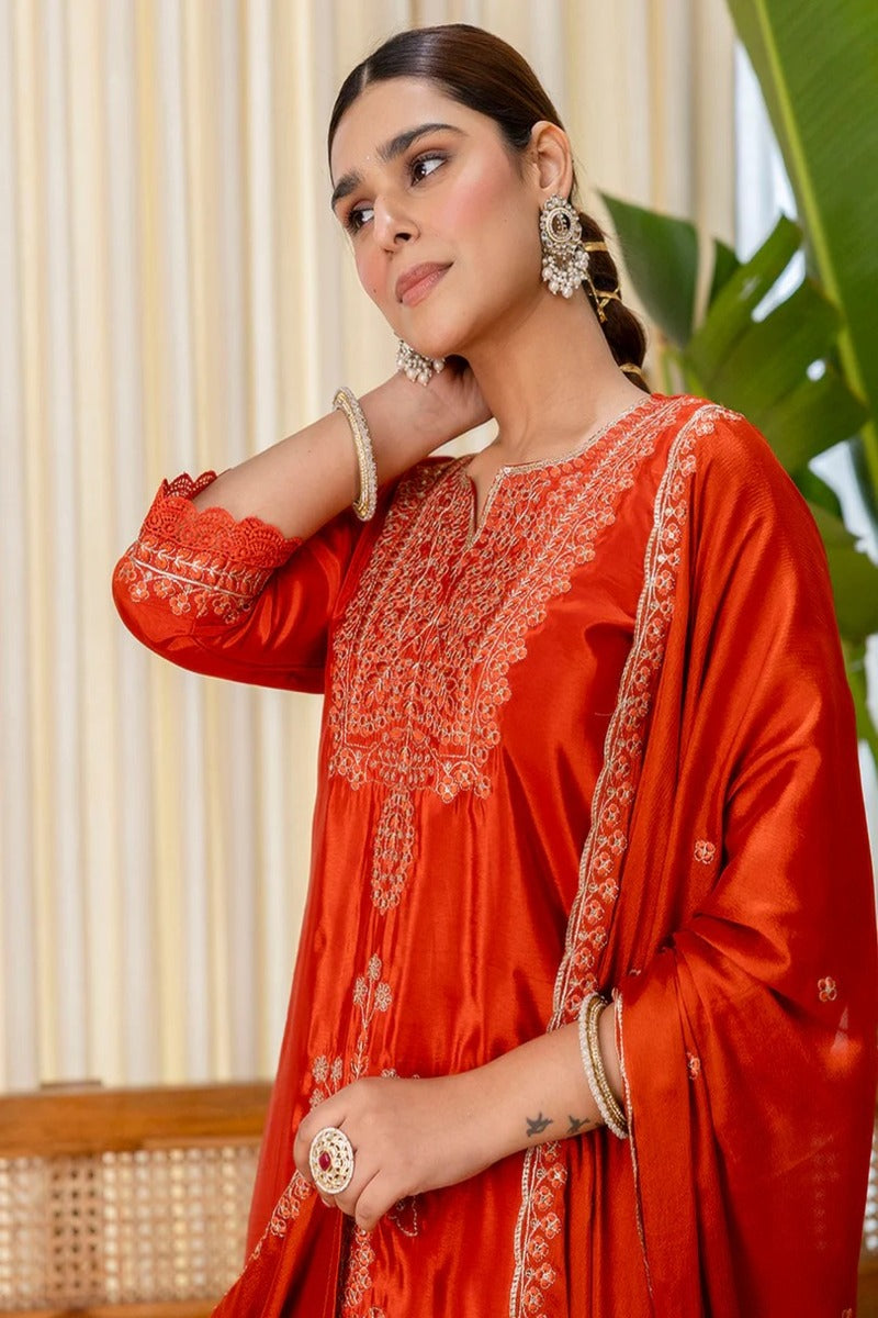 Aisha Embroidered Silk Blend Kurta Set