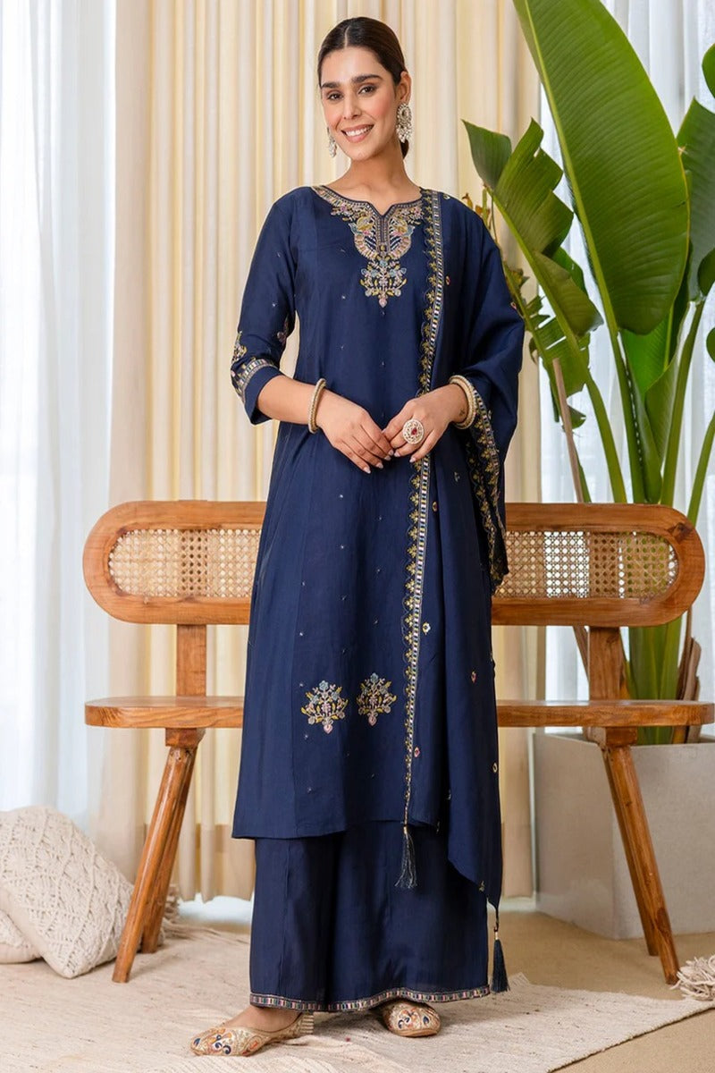 Aisha Embroidered Silk Blend Kurta Set
