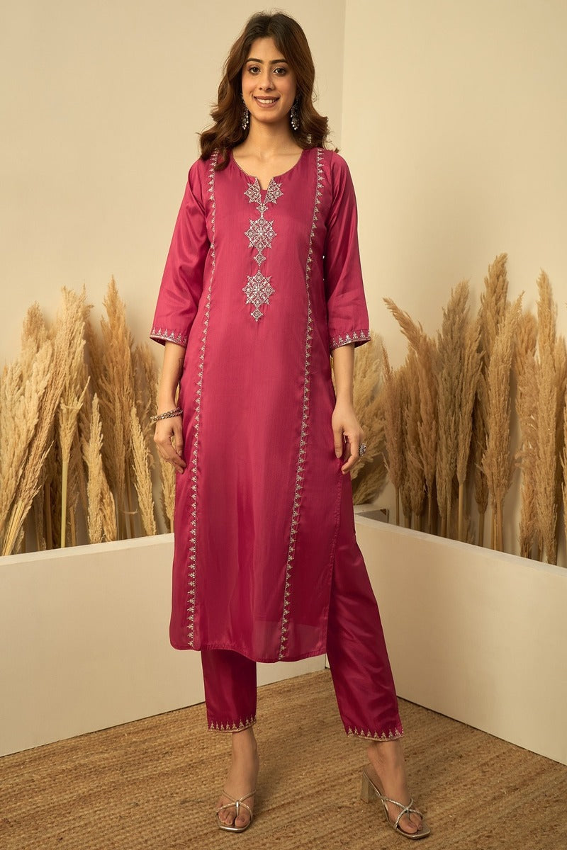 Aisha Embroidered Silk Blend Kurta Set