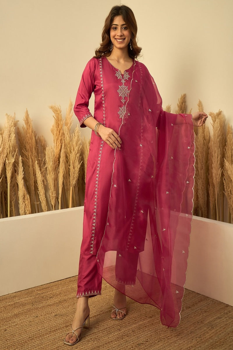 Aisha Embroidered Silk Blend Kurta Set
