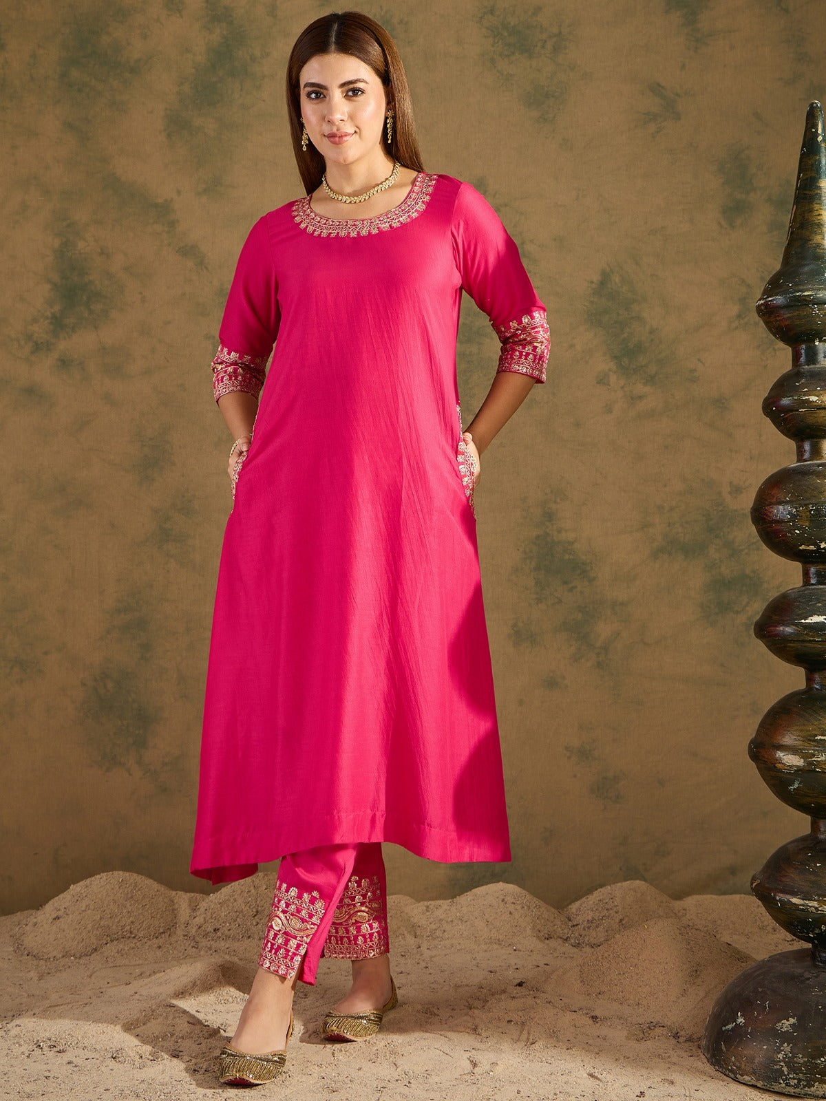 Aisha Embroidered Silk Kurta Set