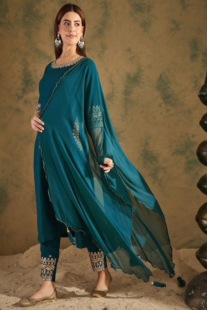 Aisha Embroidered Silk Kurta Set