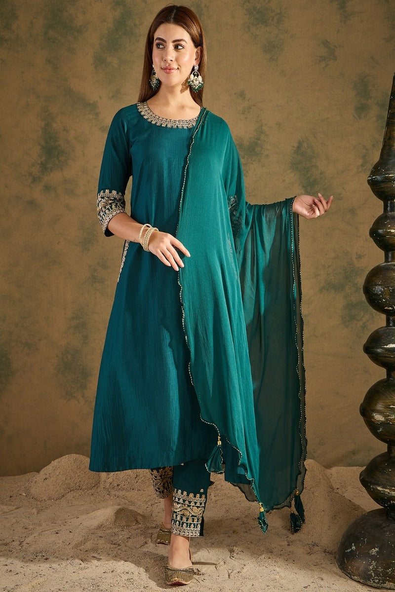 Aisha Embroidered Silk Kurta Set