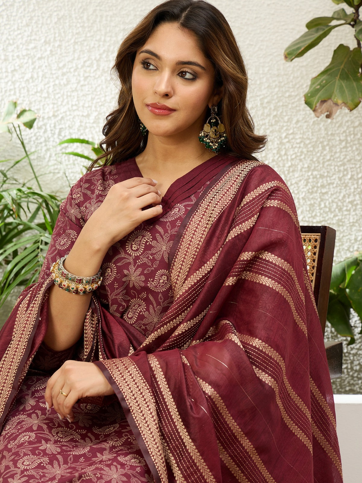 Maroon Paisley Printed Kurta Set