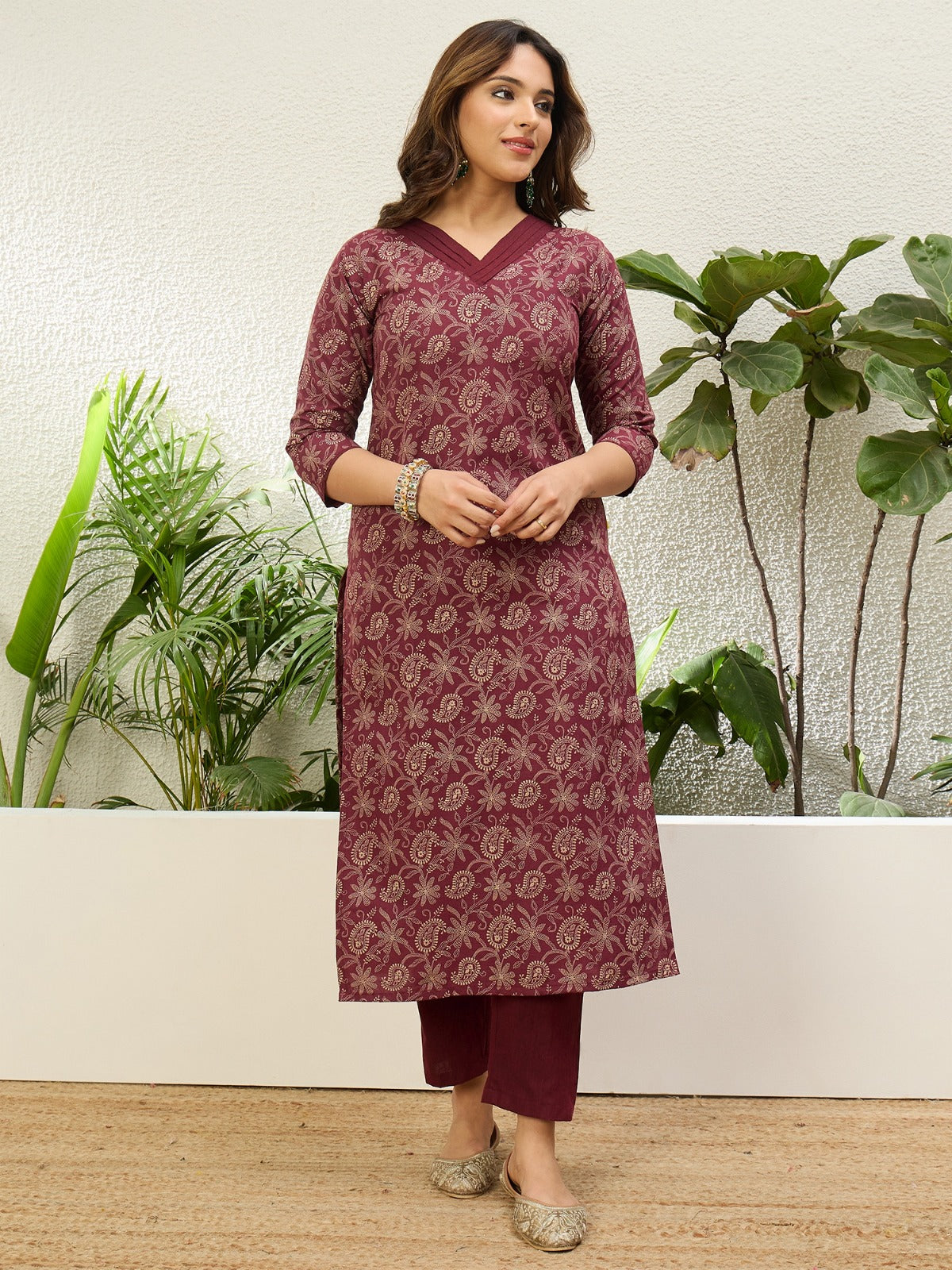 Maroon Paisley Printed Kurta Set