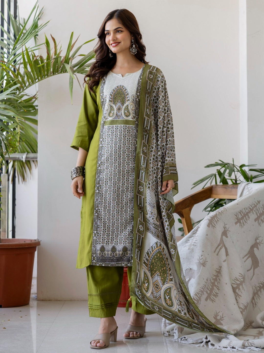 Ziva Olive Printed Kurti