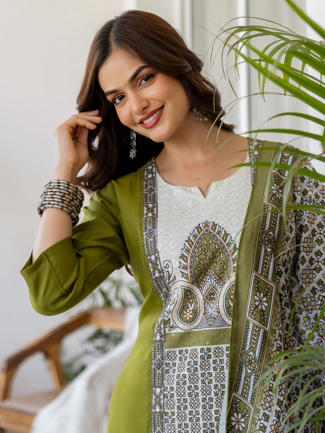 Ziva Olive Printed Kurti