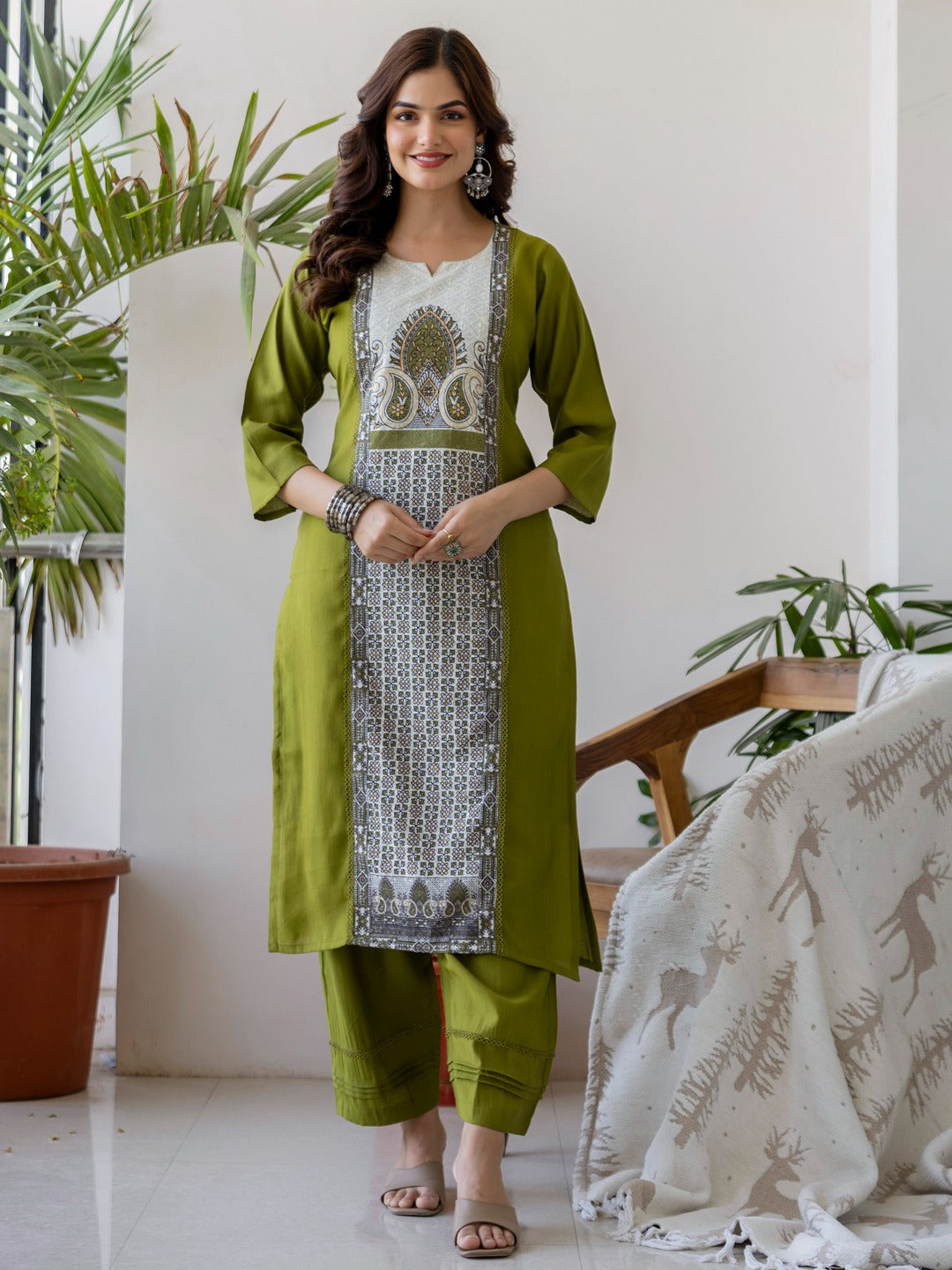 Ziva Olive Printed Kurti