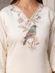 Pearl Garden Bird Embroidered Kurti Set