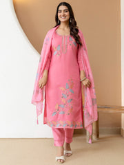 Rose Petal Floral Embroidered Kurti Set