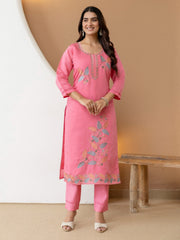 Rose Petal Floral Embroidered Kurti Set