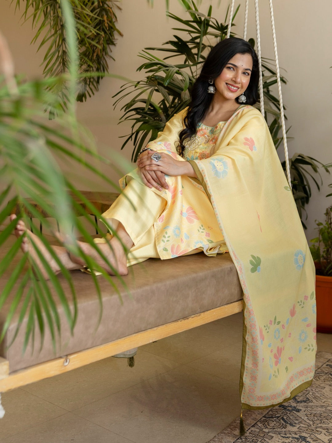 Ivory Bloom Floral Embroidered Kurti Set
