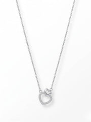 925 Sterling Silver Interlocking Double Heart CZ Pendant Necklace for Women