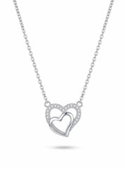 925 Sterling Silver Double Heart CZ Pendant Necklace for Women