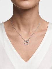 925 Sterling Silver Interlocking Double Heart CZ Pendant Necklace for Women