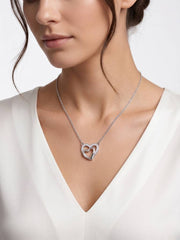 925 Sterling Silver Double Heart CZ Pendant Necklace for Women
