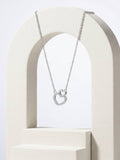 925 Sterling Silver Interlocking Double Heart CZ Pendant Necklace for Women
