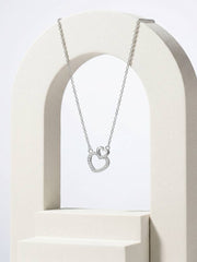 925 Sterling Silver Interlocking Double Heart CZ Pendant Necklace for Women
