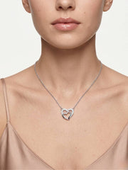 925 Sterling Silver Double Heart CZ Pendant Necklace for Women