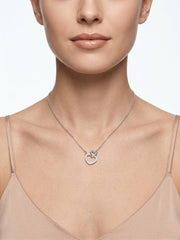 925 Sterling Silver Interlocking Double Heart CZ Pendant Necklace for Women
