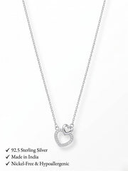 925 Sterling Silver Interlocking Double Heart CZ Pendant Necklace for Women