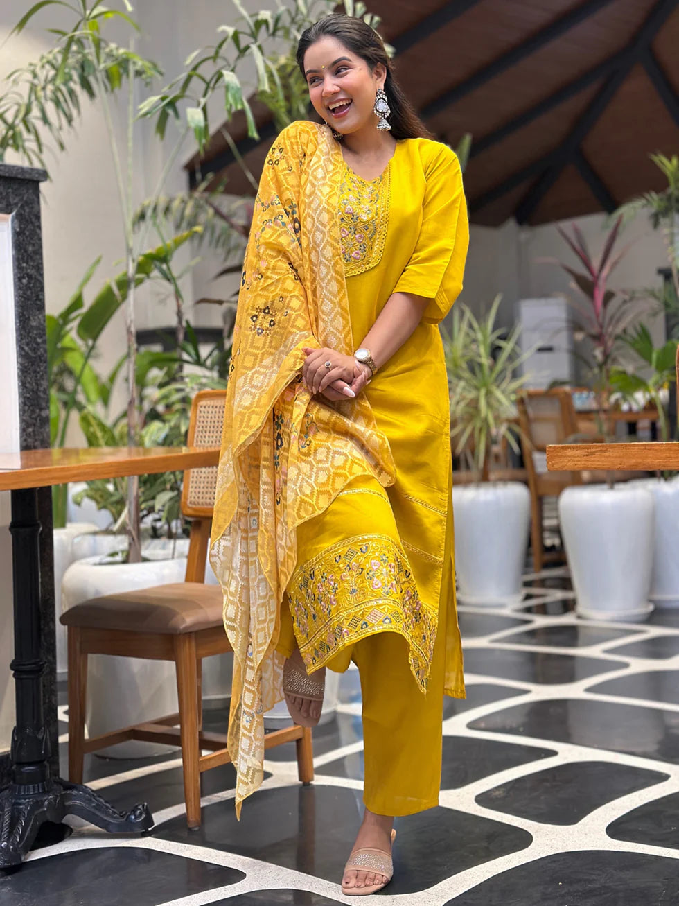 Sunburst Mustard Embroidered Festive Set