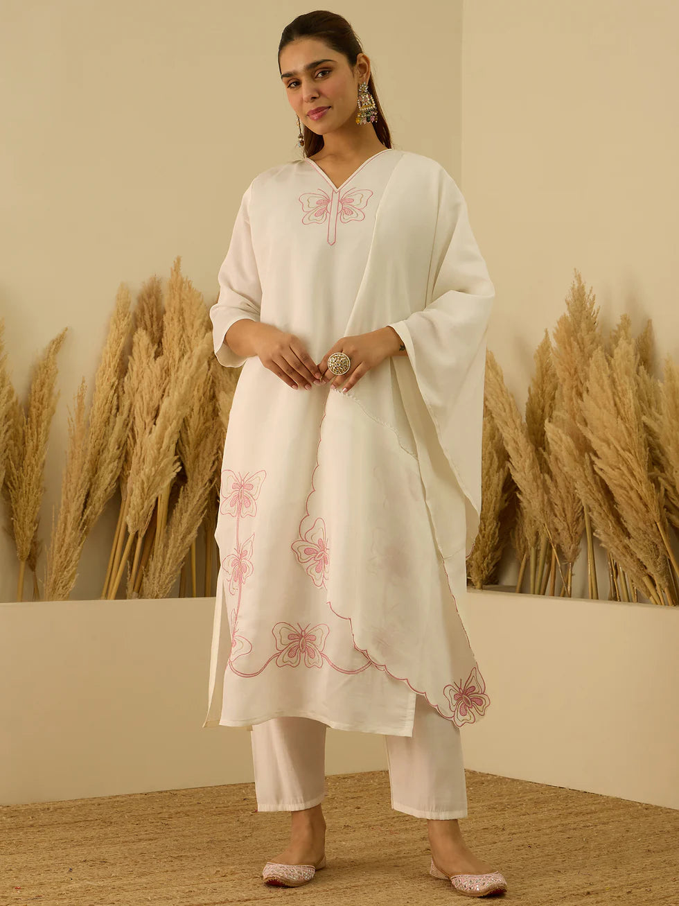 Ivory Papillon Embroidered Festive Set