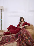 Floral Embroidered Silk_Blend V_Neck Kurta Trouser & Dupatta Set