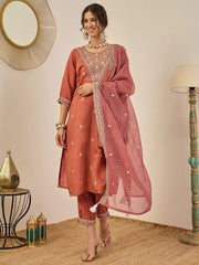 Rust Embroidered Suit Set
