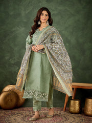 Gulnaar Sage Green Printed Kurta Set