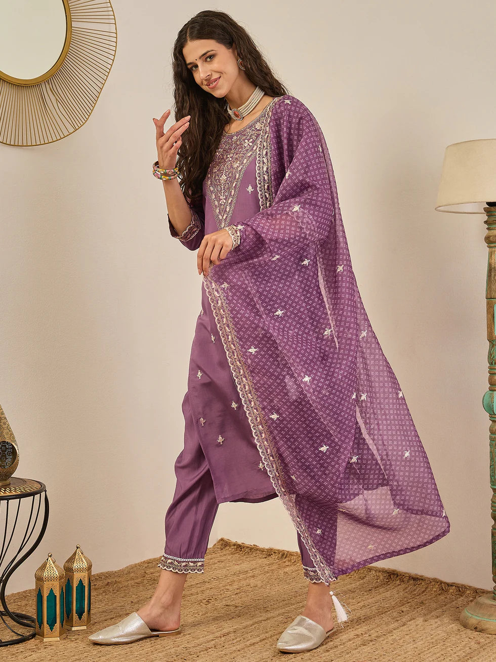 Lavender Embroidered Suit Set