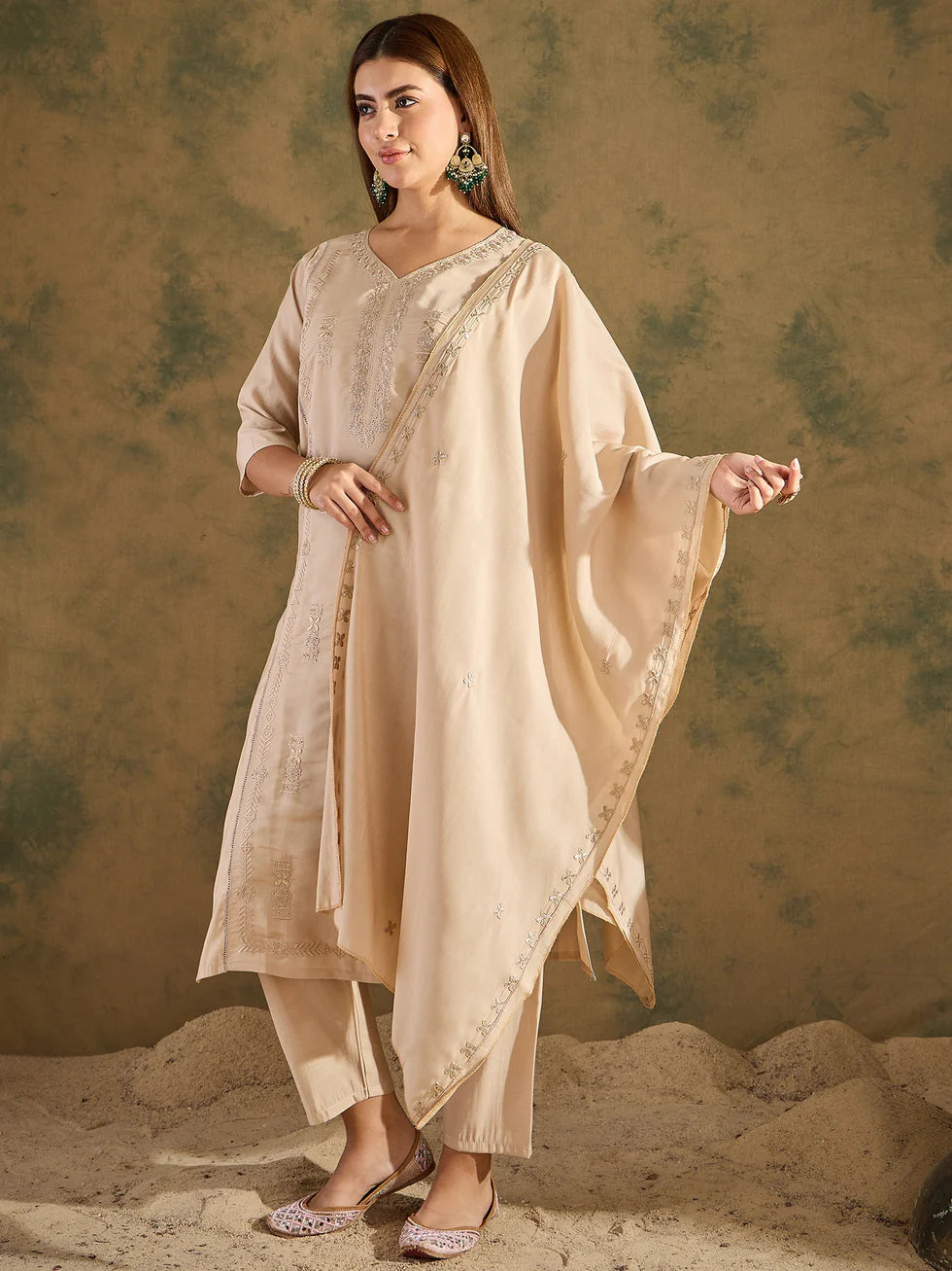 Beige Grace Embroidered Set