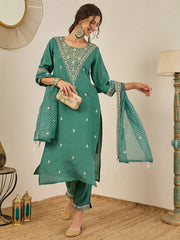 Sea Green Embroidered Suit Set